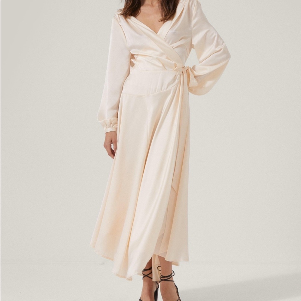 NastyGal Satin Cream Cowl Back Dress